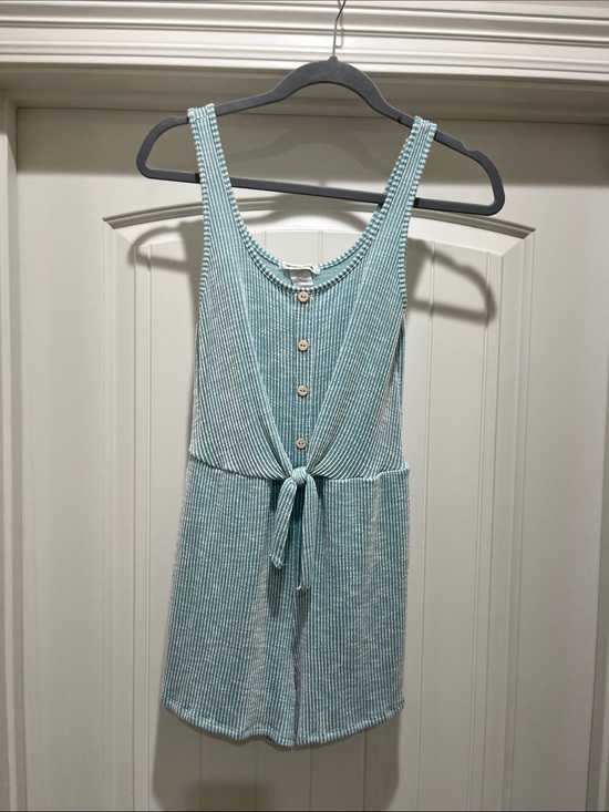 Caution To The Wind Other - Caution To The Wind Light Aqua Ribbed Tie-Waist Swim Coverup Romper